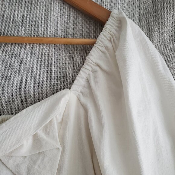 Short Fit & Flared Dress 3/4 Balloon Sleeves Peasant Milk Maid & Smocked Back - Picture 6 of 10